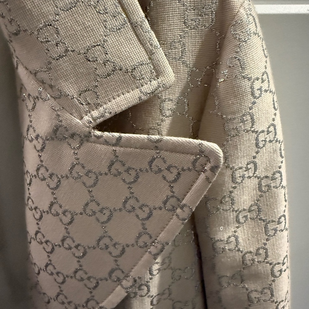 Gucci blazer 3/4 length sleeve pristine new condition size 40 sikver GG tan - Picture 11 of 15